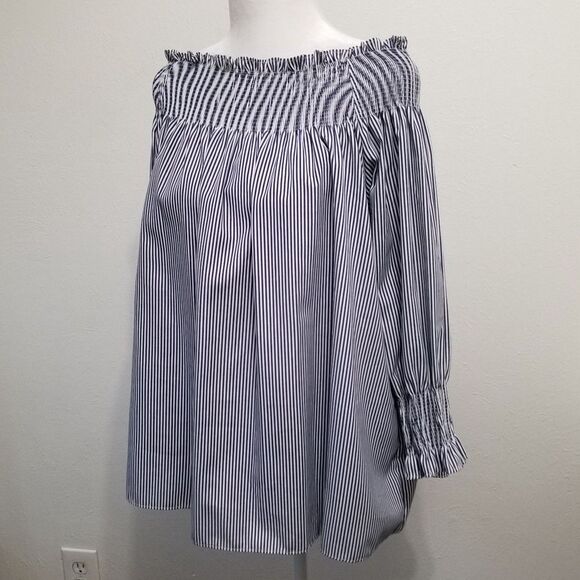 French Kiss Stripe Off the Shoulder Oversized Top M/L - Picture 2 of 12